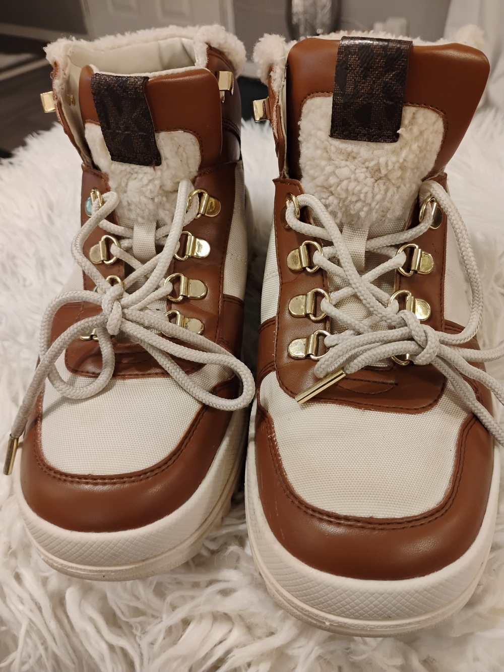 Men's Brown and Cream Faux-Shearling Lace-Up Boots